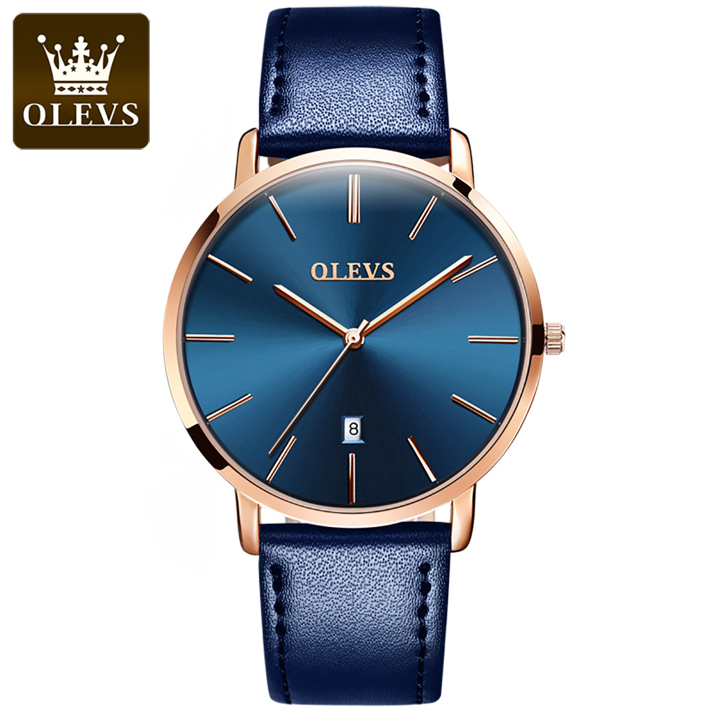 Leather Watch Band Men - OLEVS jam tangan Quartz pria antiair,