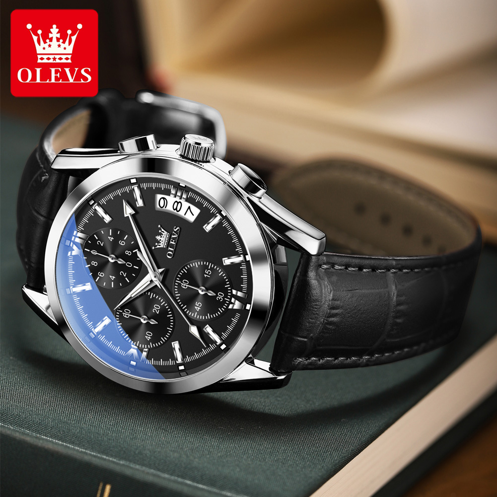 OLEVS Jam Tangan Pria Bermerek - Leather Watch Band Men ulasan dan harga